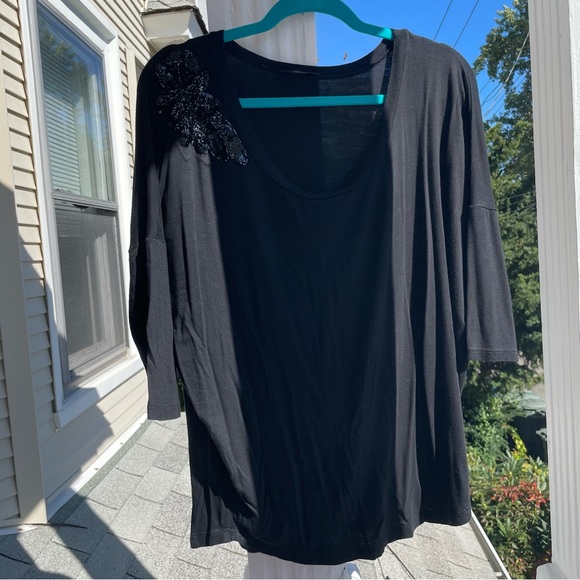 Soprano Black Shirt with Beaded Shoulder Detail Size L - Picture 8 of 12